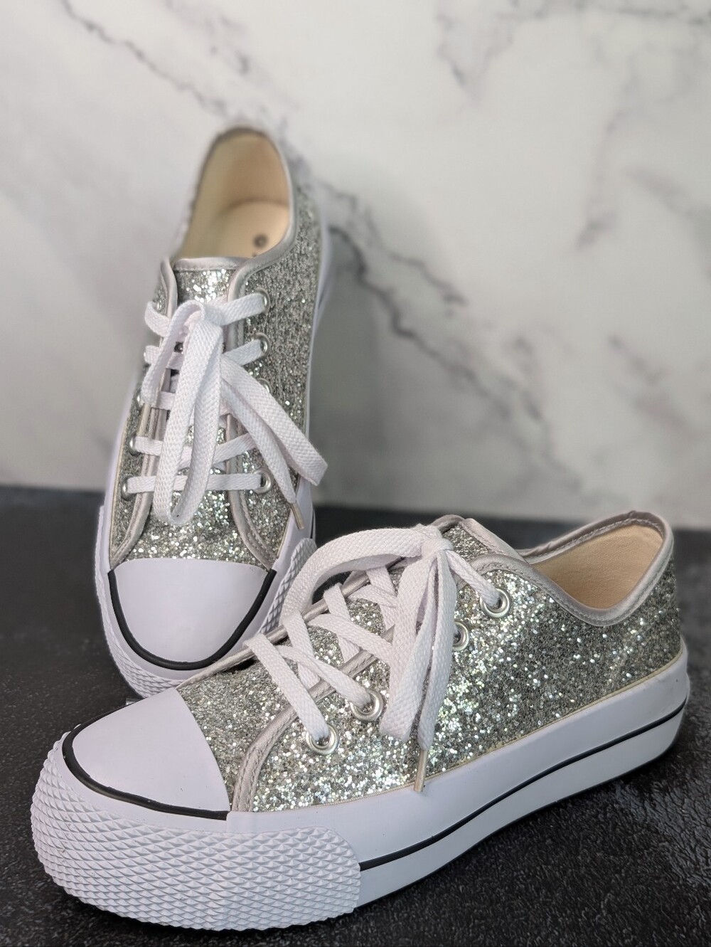 Airwalk Silver Glitter Low-Top Sneakers for Women